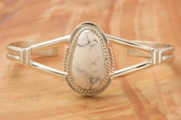 Genuine White Buffalo Turquoise Sterling Silver Bracelet